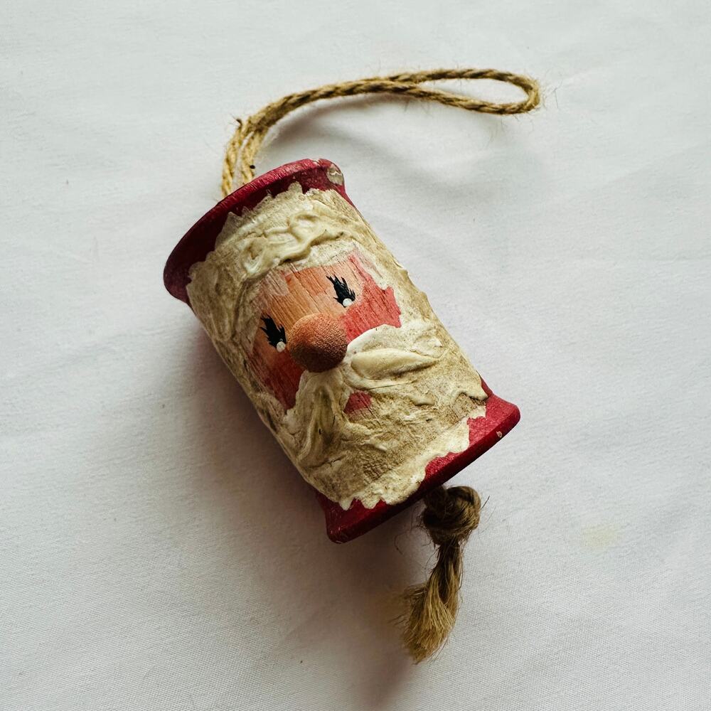 Vintage Hand Painted Thread Spool Santa Primitive Farmhouse Christmas Ornament